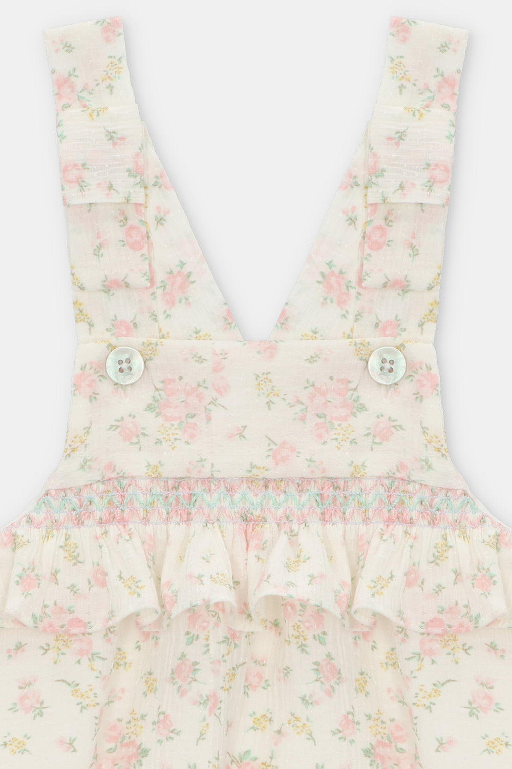 Martín Aranda "Verity" Floral Seersucker Dungaree Romper | Millie and John