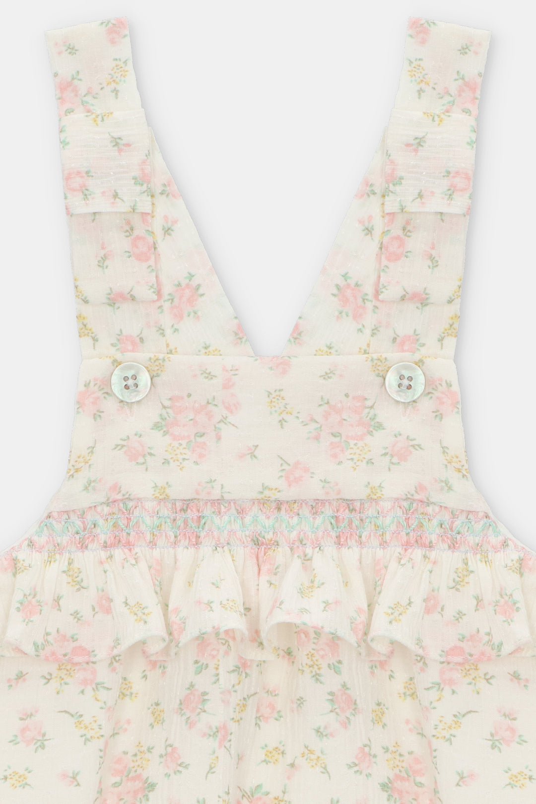 Martín Aranda "Verity" Floral Seersucker Dungaree Romper | Millie and John
