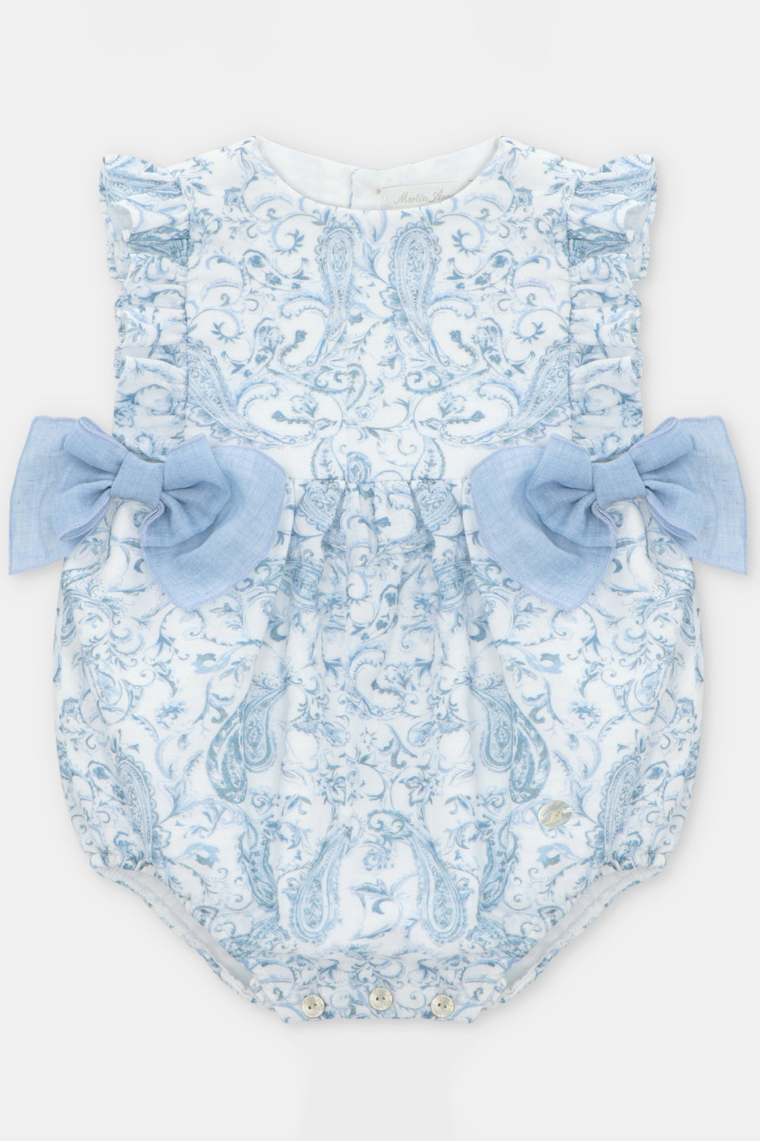 Martín Aranda "Lavinia" Blue Paisley Bow Romper | Millie and John