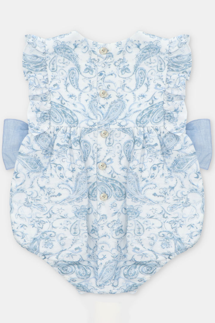 Martín Aranda "Lavinia" Blue Paisley Bow Romper | Millie and John