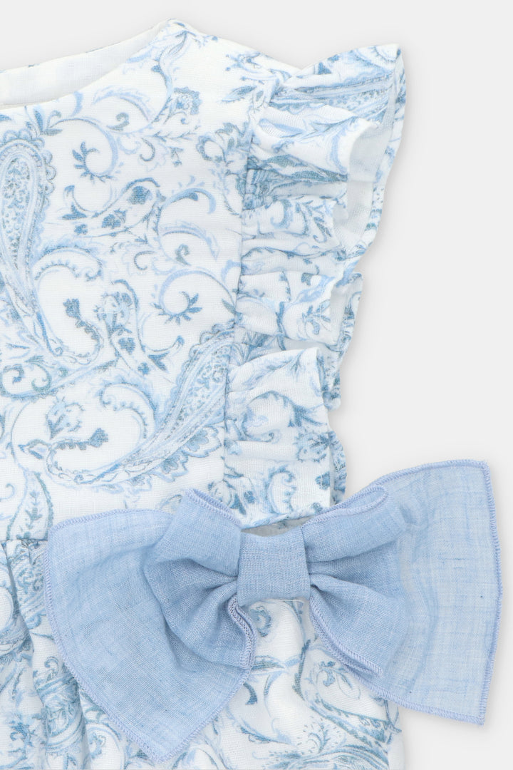 Martín Aranda "Lavinia" Blue Paisley Bow Romper | Millie and John