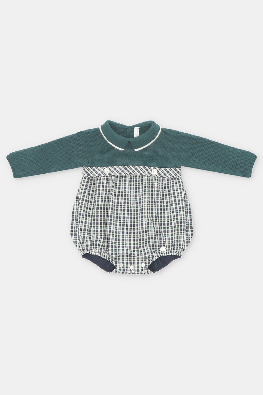 Martín Aranda "Ben" Bottle Green Half Knit Tartan Romper | Millie and John