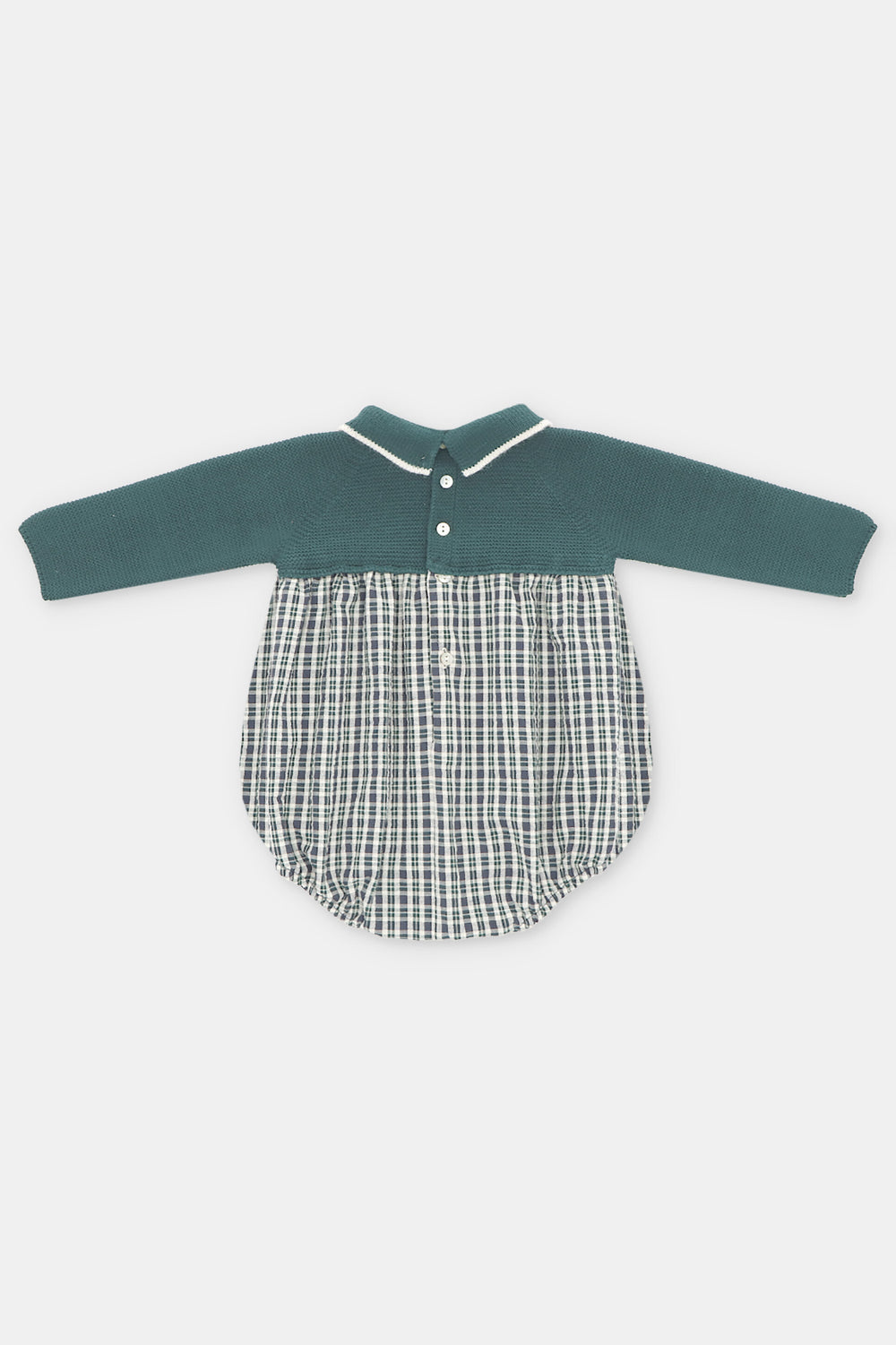 Martín Aranda "Ben" Bottle Green Half Knit Tartan Romper | Millie and John