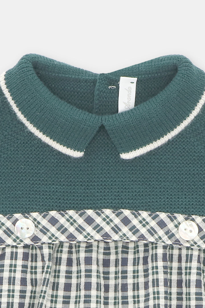 Martín Aranda "Ben" Bottle Green Half Knit Tartan Romper | Millie and John