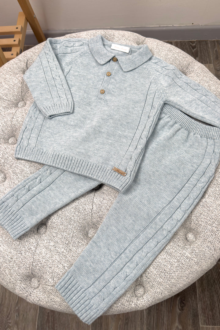 Martín Aranda "Dario" Powder Blue Cable Knit Polo Top & Trousers | Millie and John