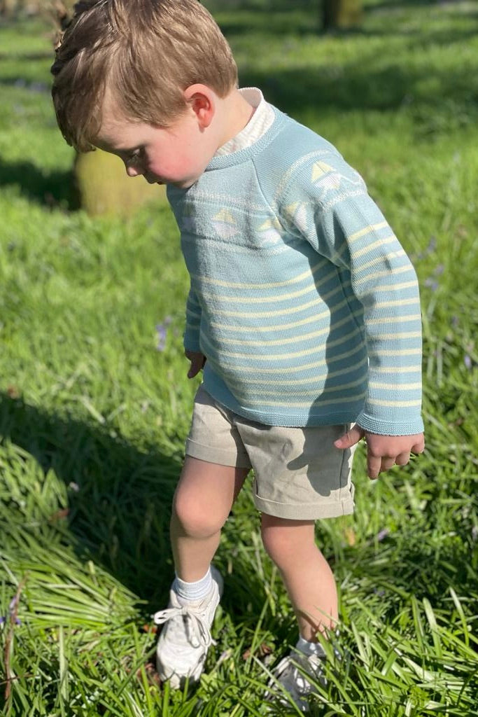 Valentina Bebes "Louis" Sage Green Jumper, Shirt & Shorts | Millie and John