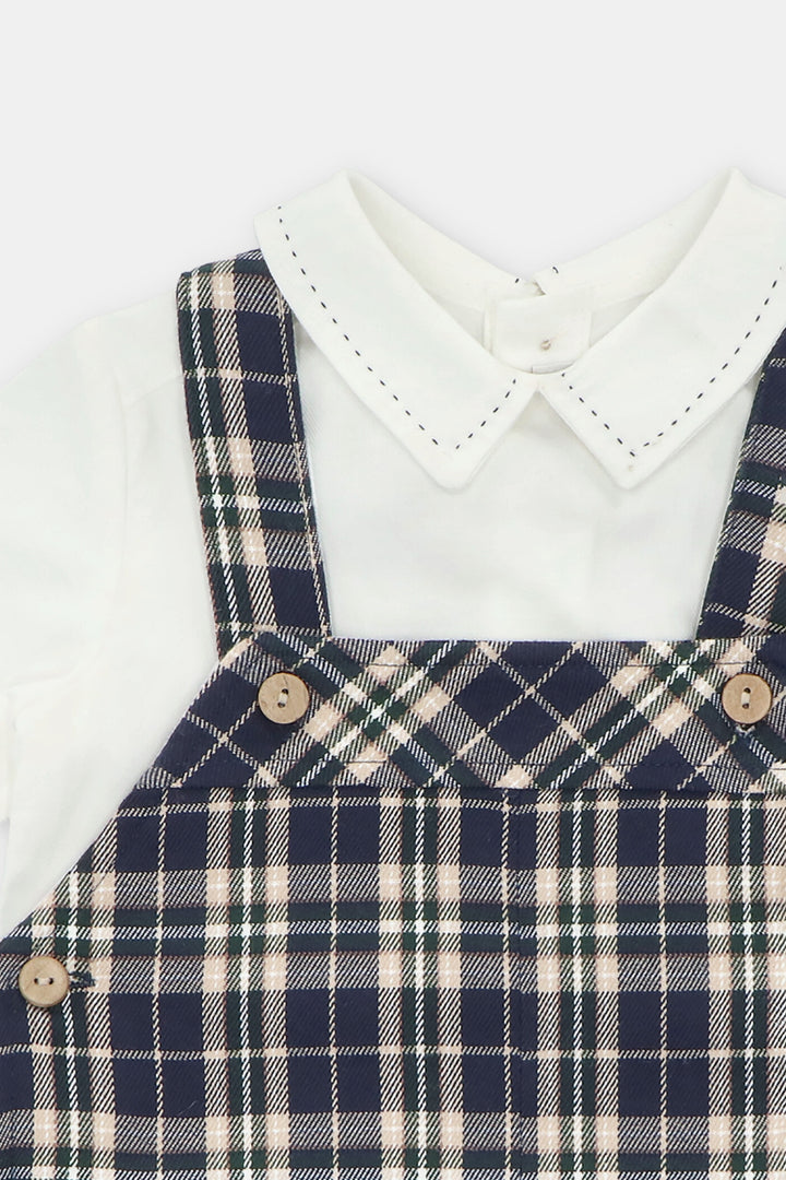 Martín Aranda "Ezra" Shirt & Navy Tartan Dungaree Romper | Millie and John