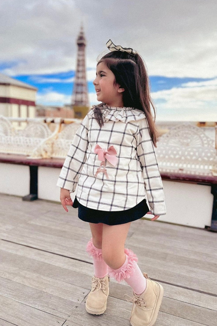 Valentina Bebes "Macie" Ecru Checked Sweatshirt & Black Skirt | Millie and John