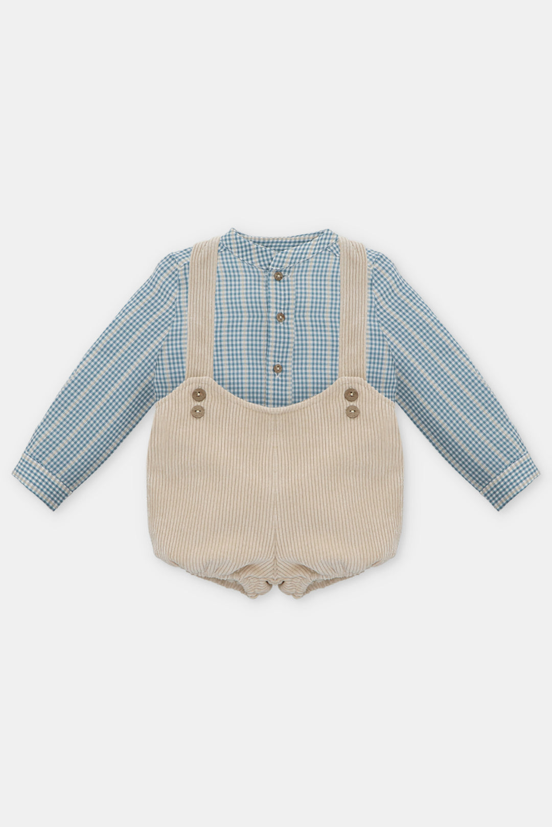 Martín Aranda "Tommy" Blue Check Shirt & Oatmeal Cord Jam Pants | Millie and John