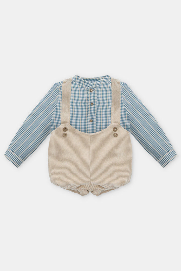 Martín Aranda "Tommy" Blue Check Shirt & Oatmeal Cord Jam Pants | Millie and John