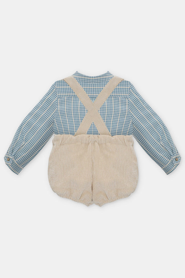 Martín Aranda "Tommy" Blue Check Shirt & Oatmeal Cord Jam Pants | Millie and John