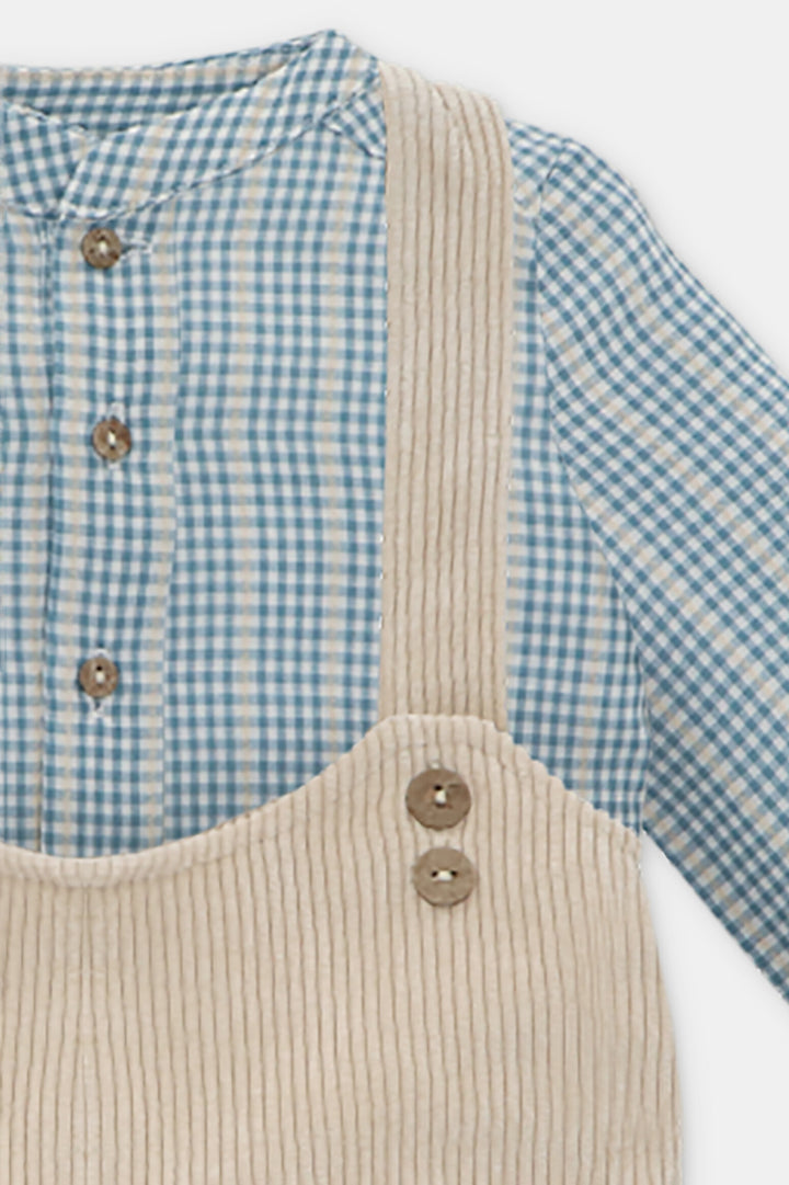 Martín Aranda "Tommy" Blue Check Shirt & Oatmeal Cord Jam Pants | Millie and John