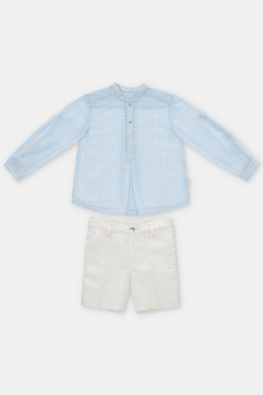 Martín Aranda PREORDER "Tristan" Dusky Blue Check Shirt & Shorts | Millie and John