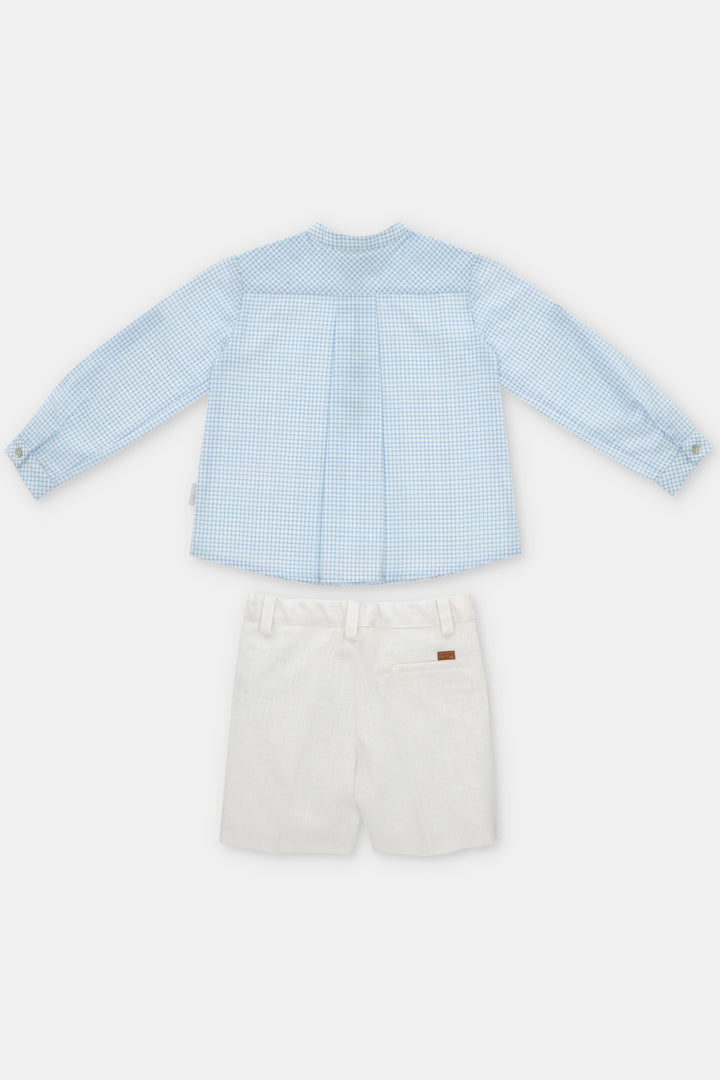 Martín Aranda PREORDER "Tristan" Dusky Blue Check Shirt & Shorts | Millie and John