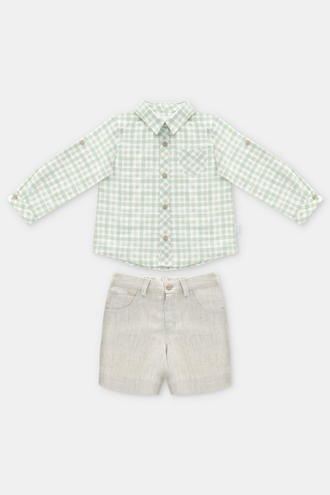 Martín Aranda "Ambrose" Sage Green Gingham Shirt & Shorts | Millie and John