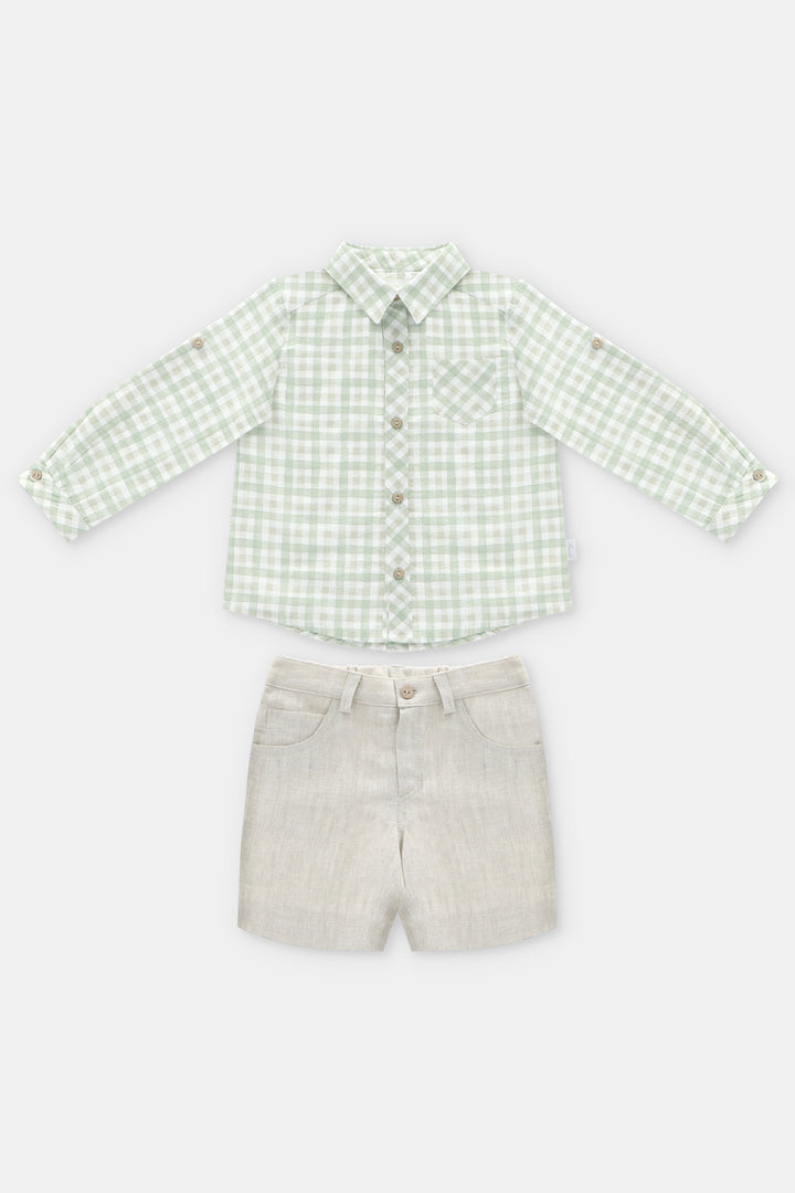 Martín Aranda "Ambrose" Sage Green Gingham Shirt & Shorts | Millie and John