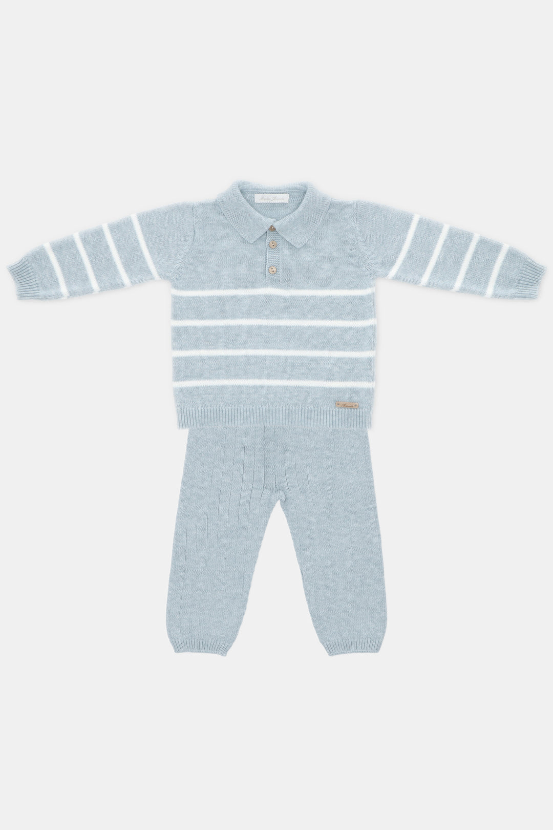 Martín Aranda "Reuben" Powder Blue Striped Knit Polo Shirt & Trousers | Millie and John