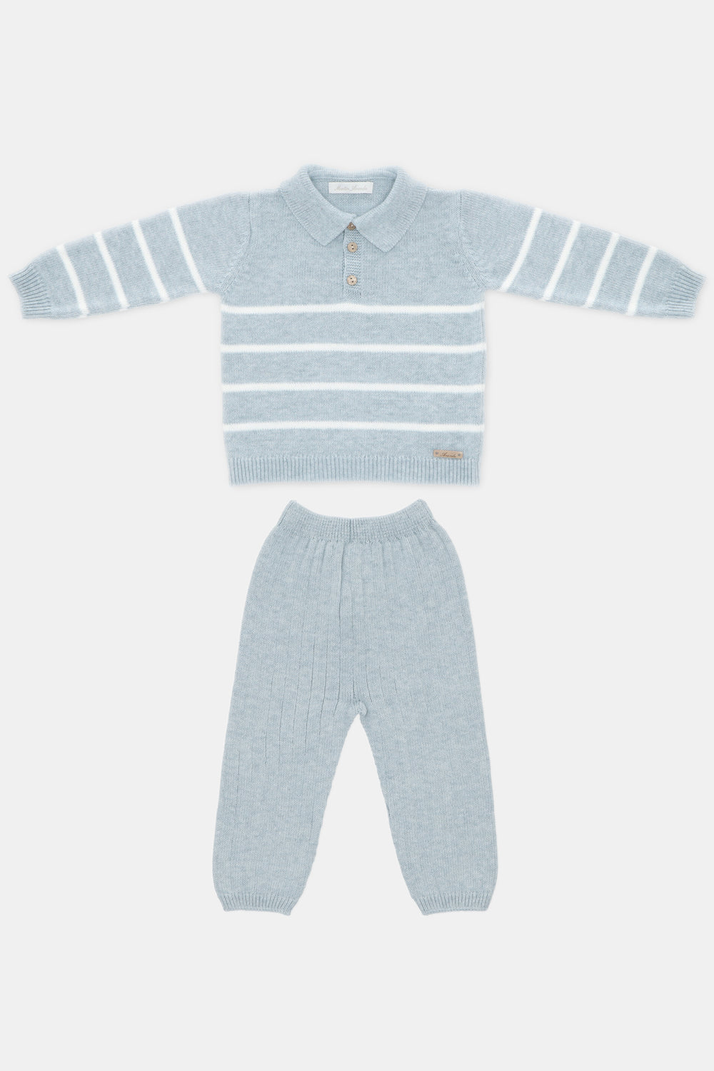 Martín Aranda "Reuben" Powder Blue Striped Knit Polo Shirt & Trousers | Millie and John