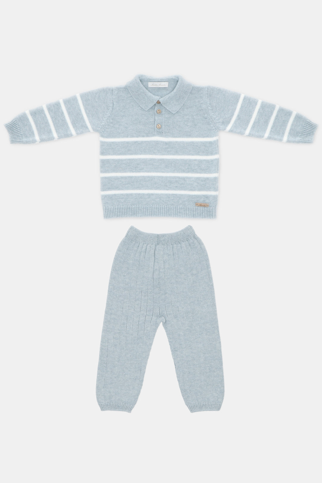 Martín Aranda "Reuben" Powder Blue Striped Knit Polo Shirt & Trousers | Millie and John