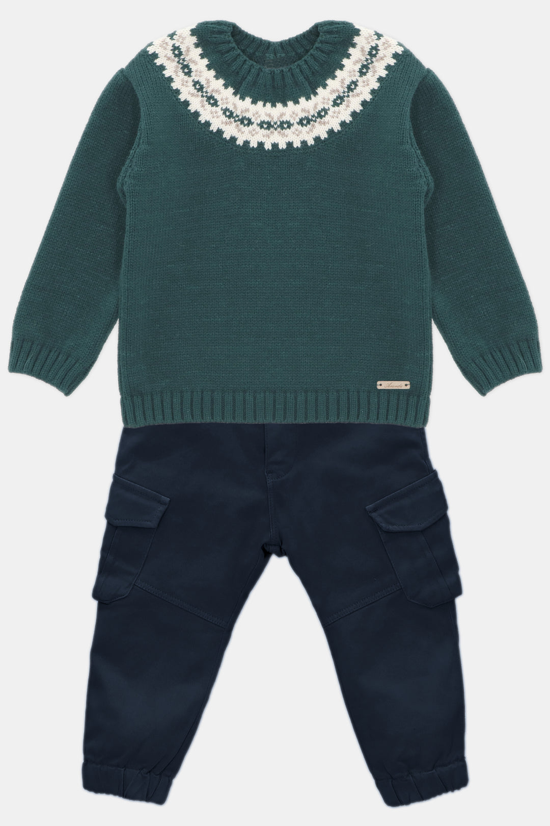 Martín Aranda "Ronnie" Bottle Green Fair Isle Jumper & Cargo Trousers | Millie and John