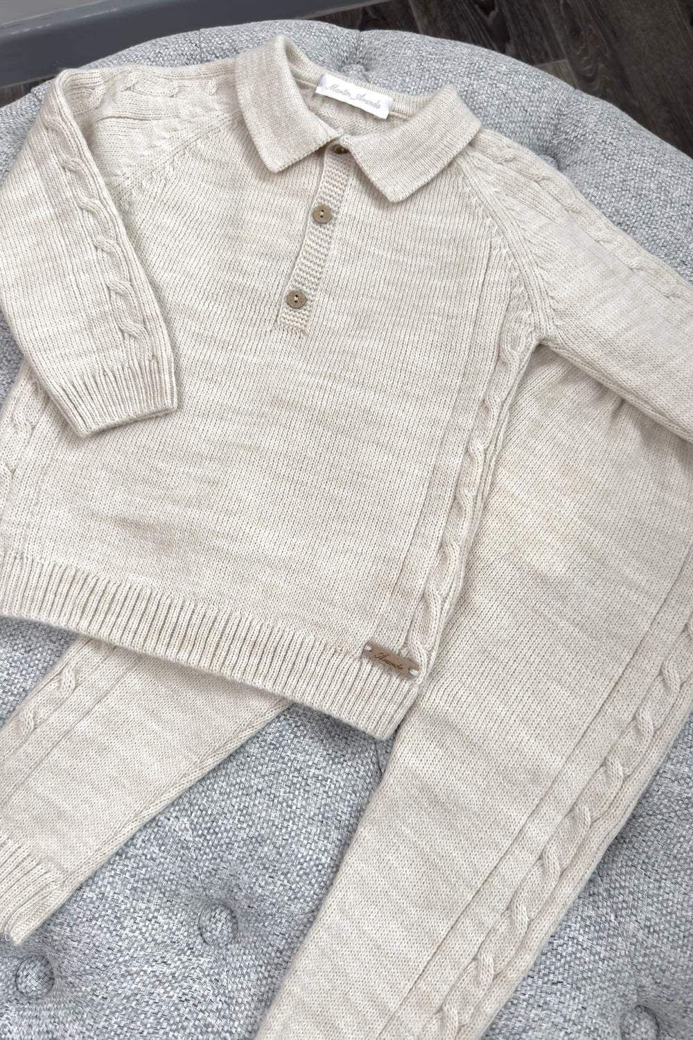 Martín Aranda "Dario" Beige Cable Knit Polo Top & Trousers | Millie and John
