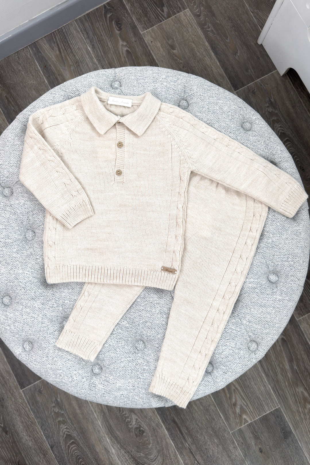 Martín Aranda "Dario" Beige Cable Knit Polo Top & Trousers | Millie and John