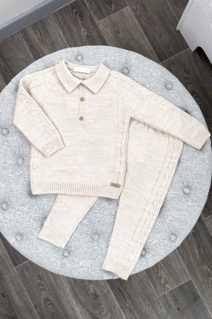 Martín Aranda "Dario" Beige Cable Knit Polo Top & Trousers | Millie and John