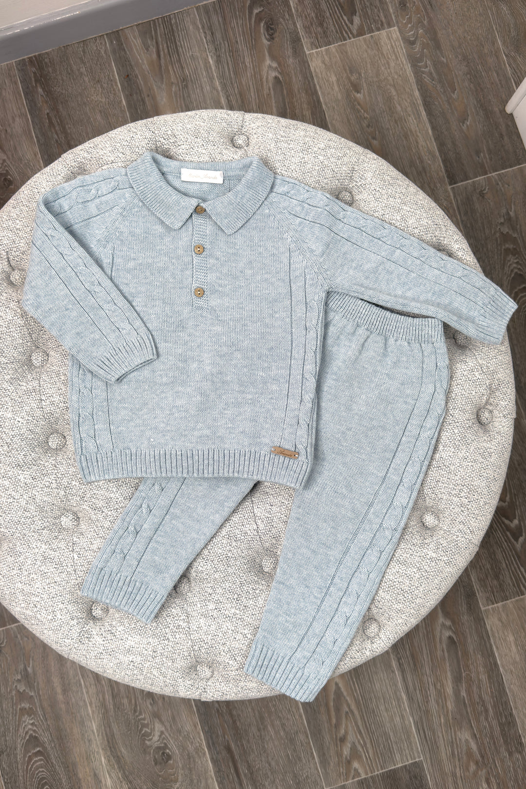 Martín Aranda "Dario" Powder Blue Cable Knit Polo Top & Trousers | Millie and John