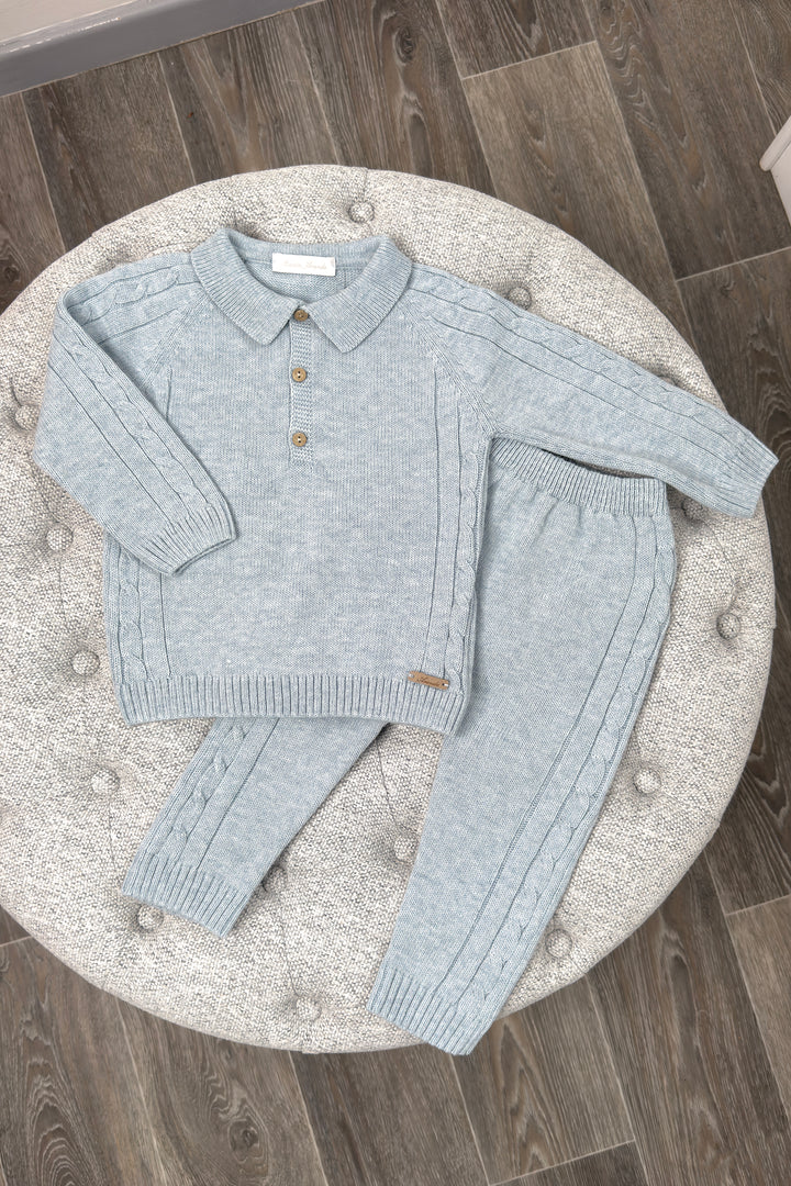 Martín Aranda "Dario" Powder Blue Cable Knit Polo Top & Trousers | Millie and John