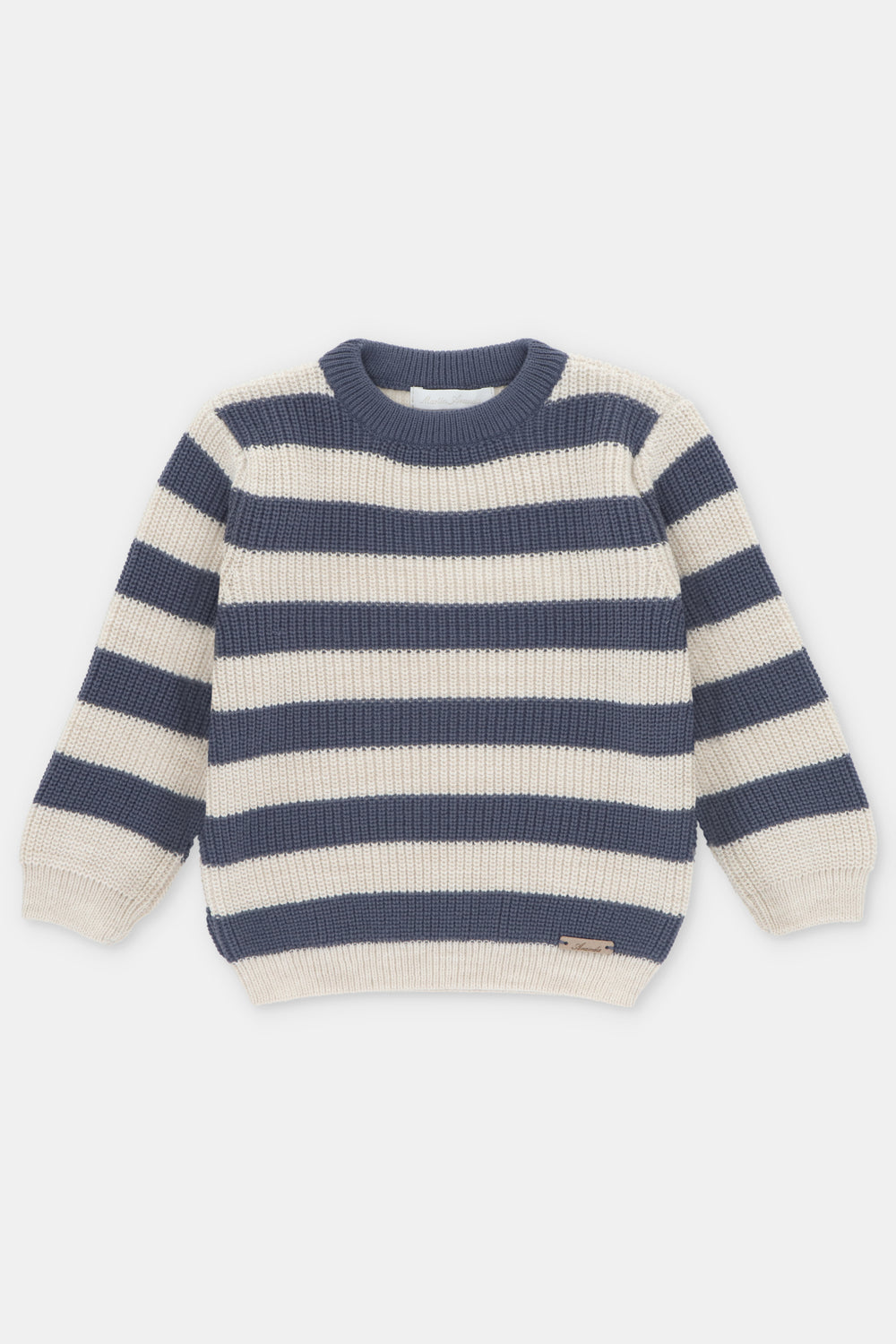 Martín Aranda "Nico" Dusky Blue & Beige Striped Knit Jumper | Millie and John