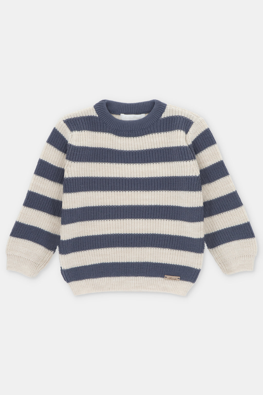 Martín Aranda "Nico" Dusky Blue & Beige Striped Knit Jumper | Millie and John