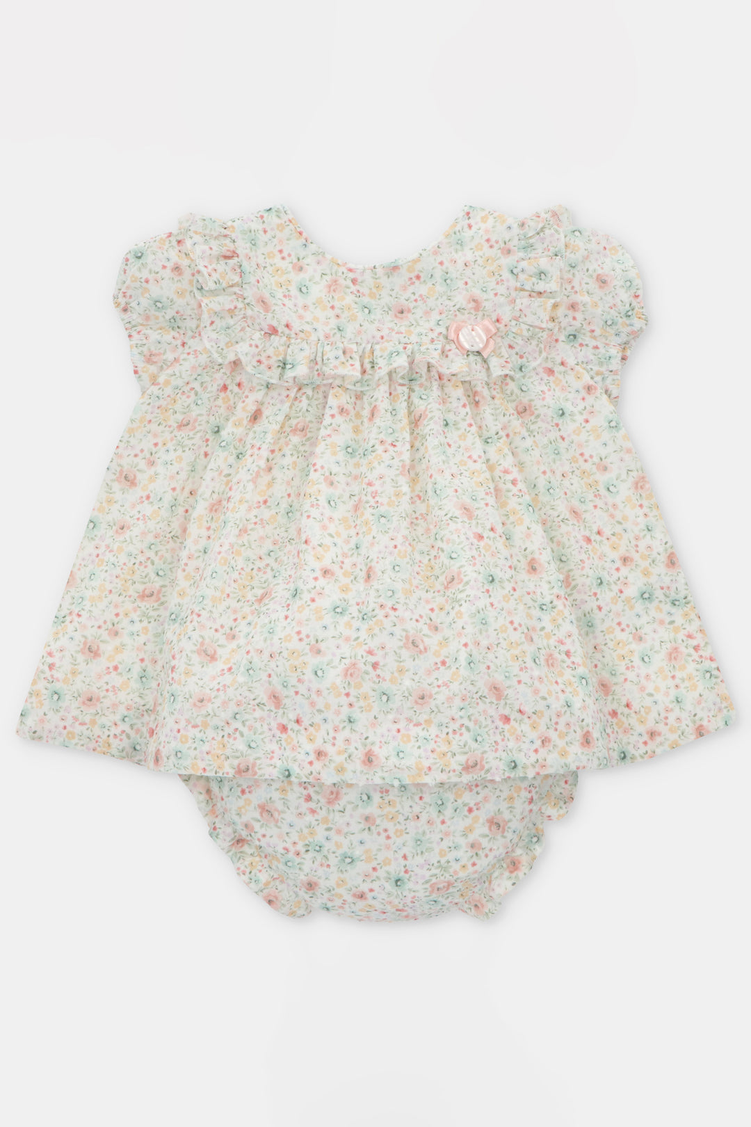 Martín Aranda "Marigold" Pink & Sage Green Floral Dress & Bloomers | Millie and John