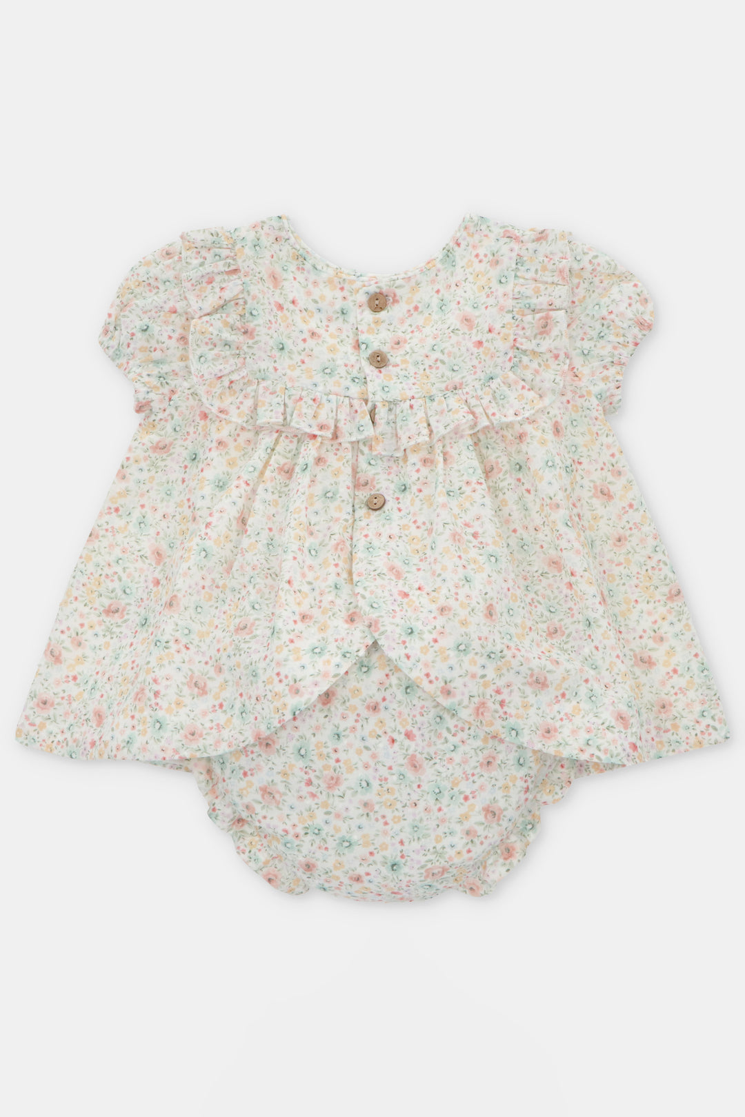 Martín Aranda "Marigold" Pink & Sage Green Floral Dress & Bloomers | Millie and John