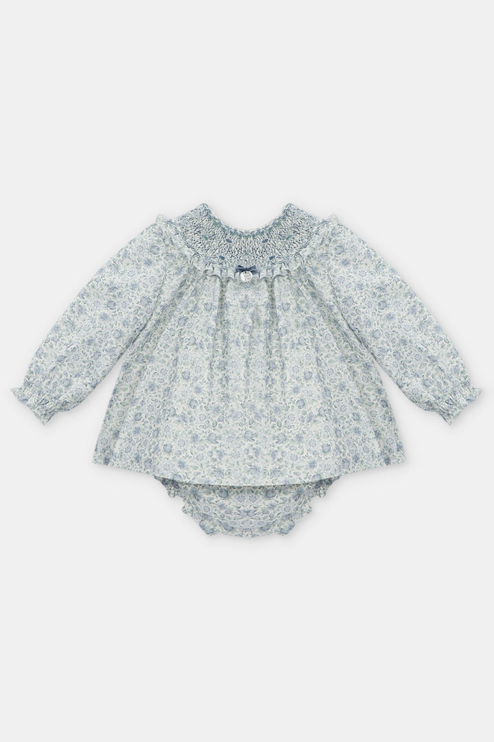 Martín Aranda "Sophie" Powder Blue Floral Smocked Dress & Bloomers | Millie and John