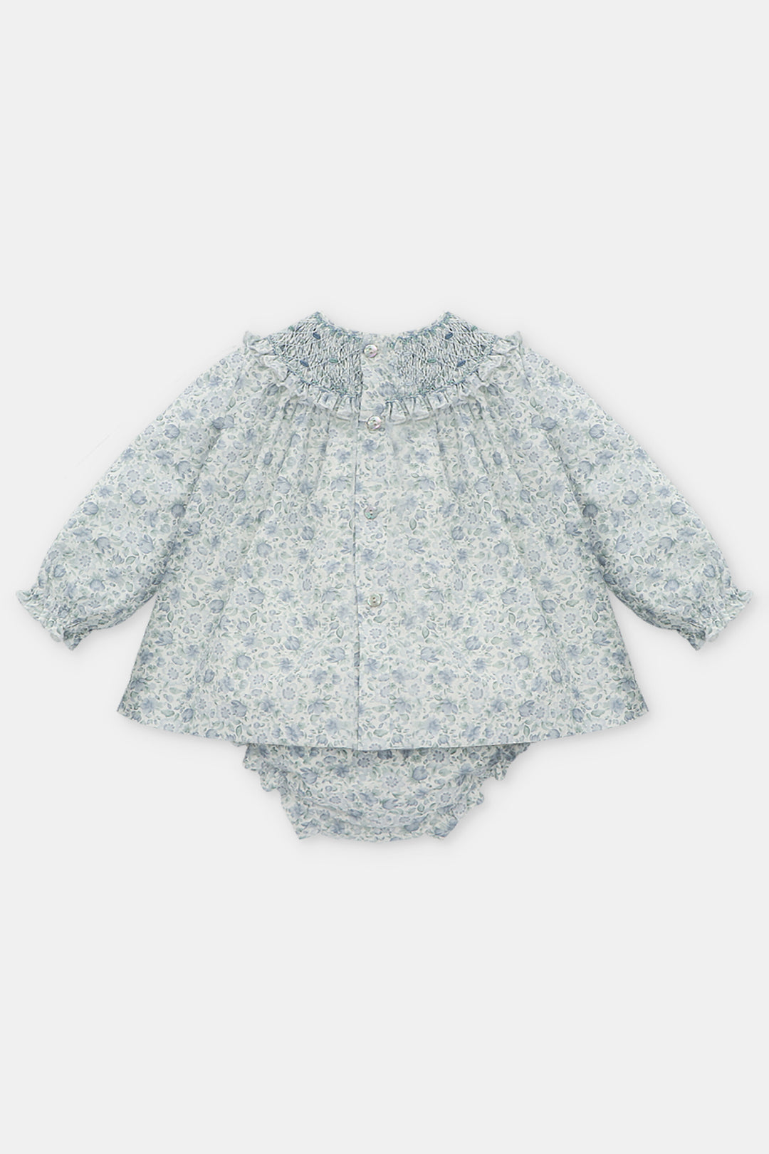 Martín Aranda "Sophie" Powder Blue Floral Smocked Dress & Bloomers | Millie and John