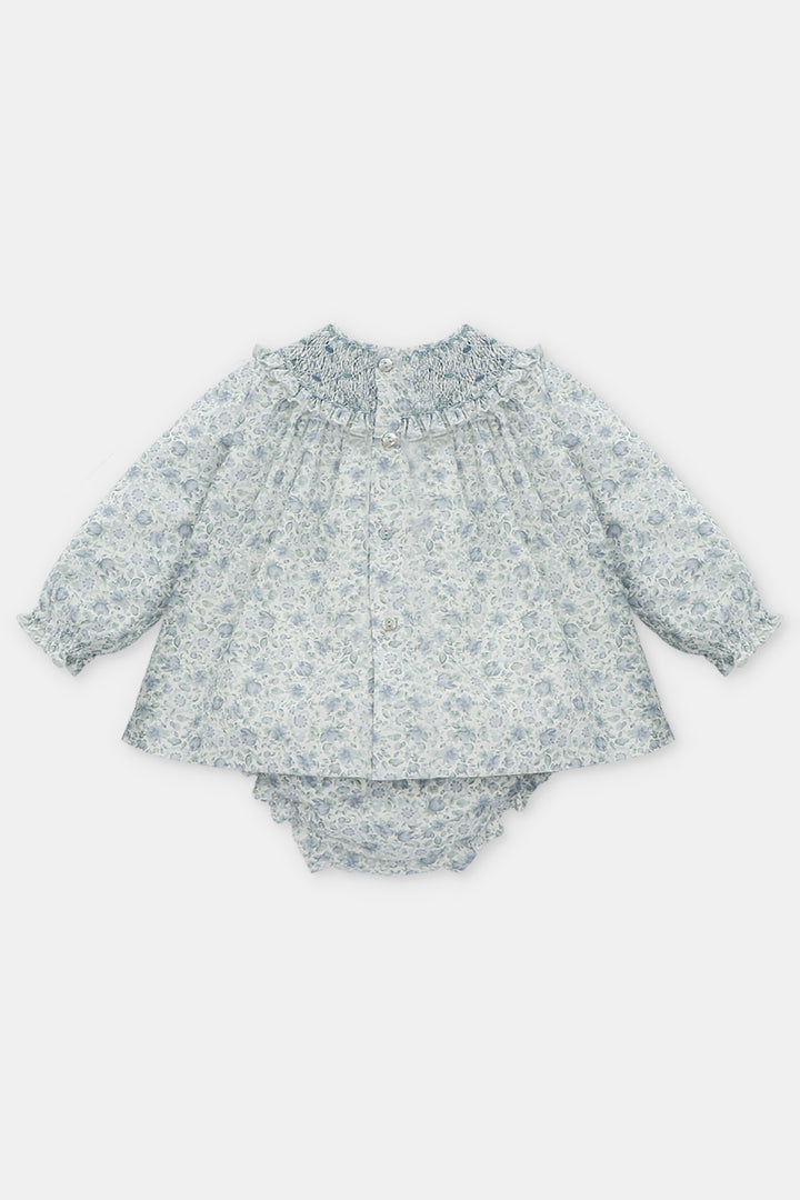 Martín Aranda "Sophie" Powder Blue Floral Smocked Dress & Bloomers | Millie and John