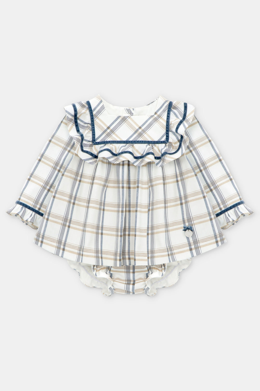 Martín Aranda "Maribel" Dusky Blue Checked Dress & Bloomers | Millie and John