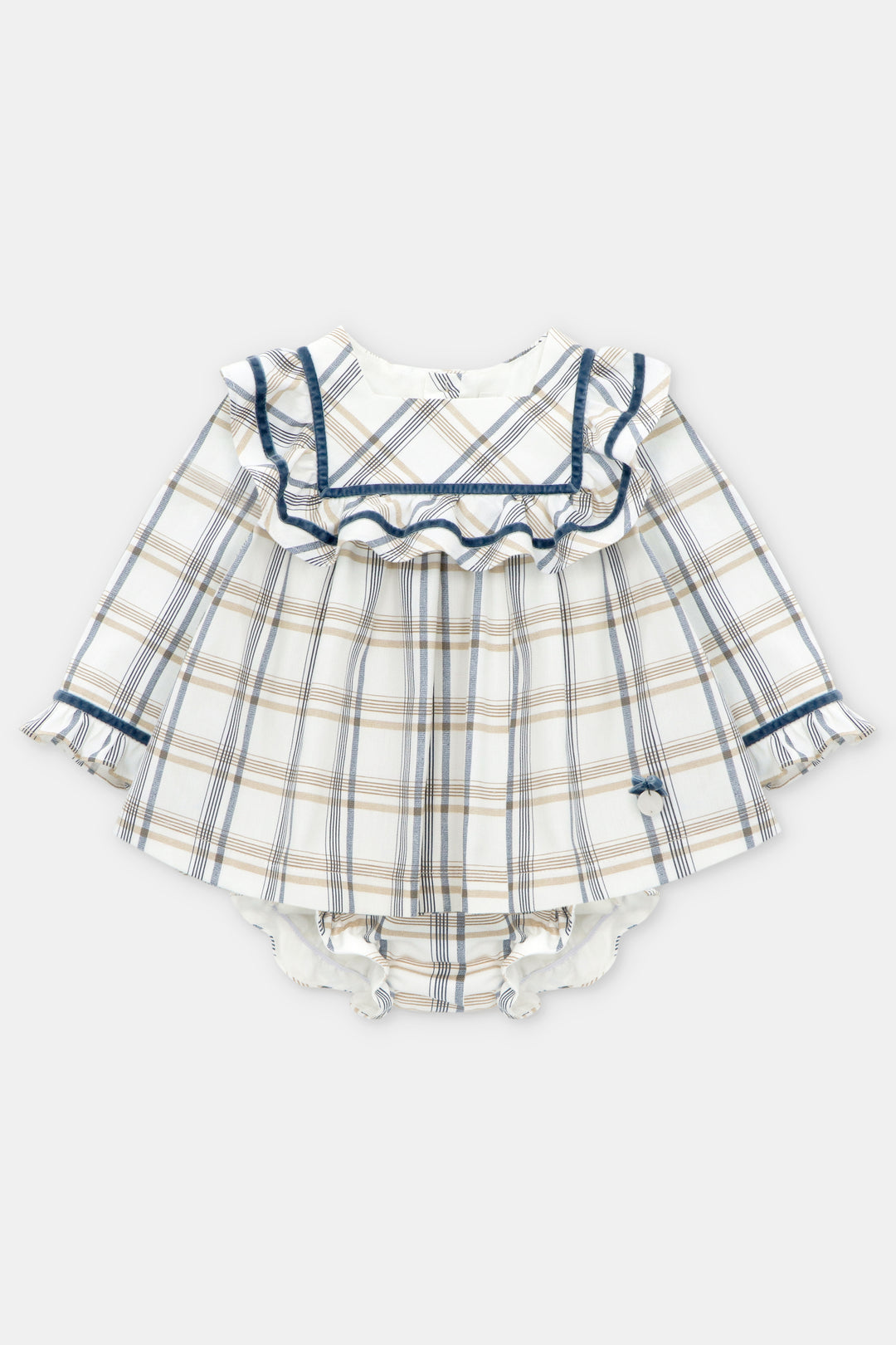 Martín Aranda "Maribel" Dusky Blue Checked Dress & Bloomers | Millie and John