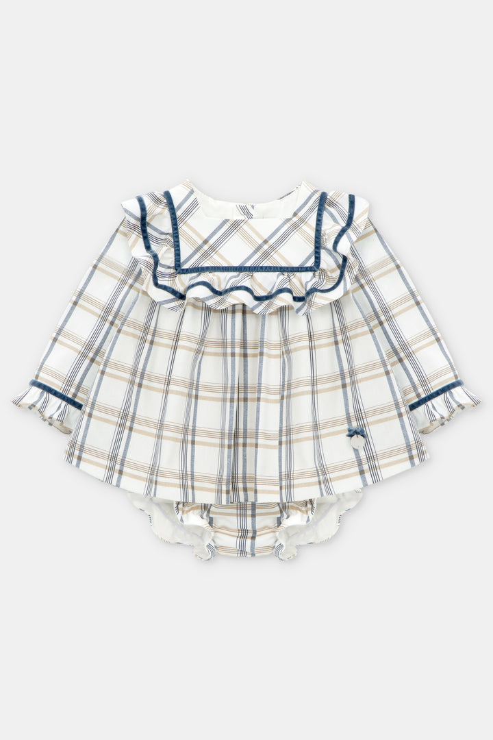 Martín Aranda "Maribel" Dusky Blue Checked Dress & Bloomers | Millie and John