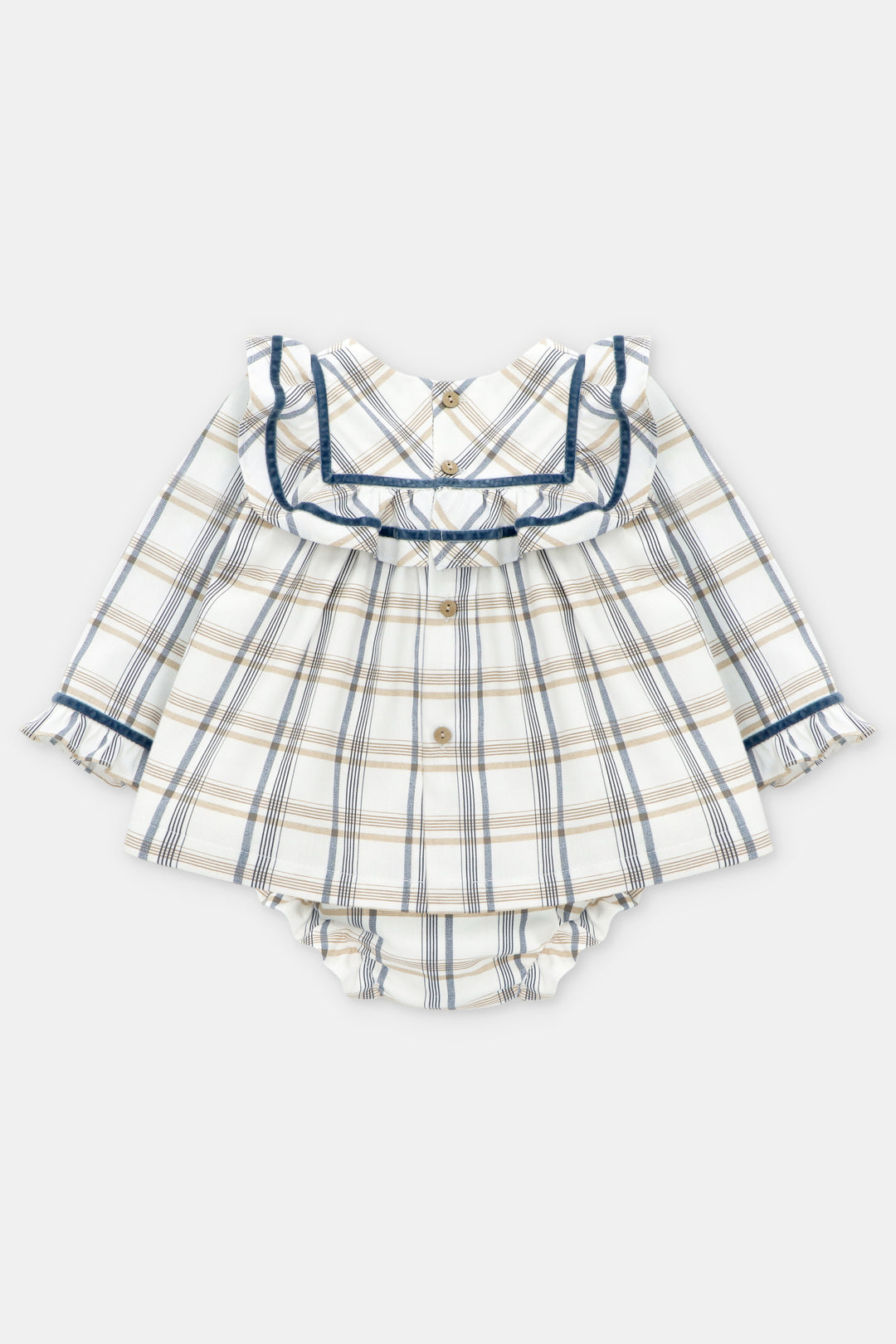 Martín Aranda "Maribel" Dusky Blue Checked Dress & Bloomers | Millie and John