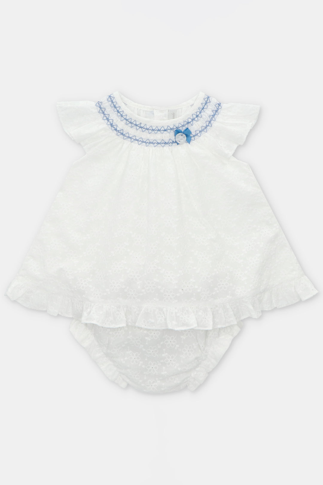 Martín Aranda "Fiorella" White Broderie Anglaise Smocked Dress & Bloomers | Millie and John