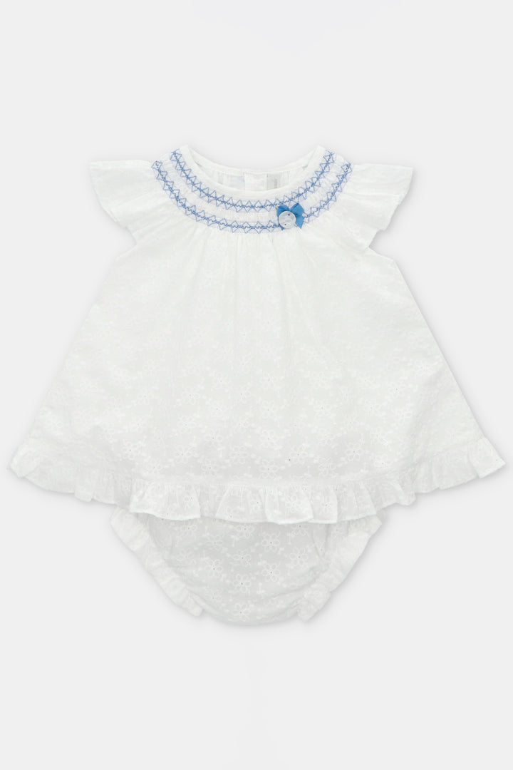 Martín Aranda "Fiorella" White Broderie Anglaise Smocked Dress & Bloomers | Millie and John