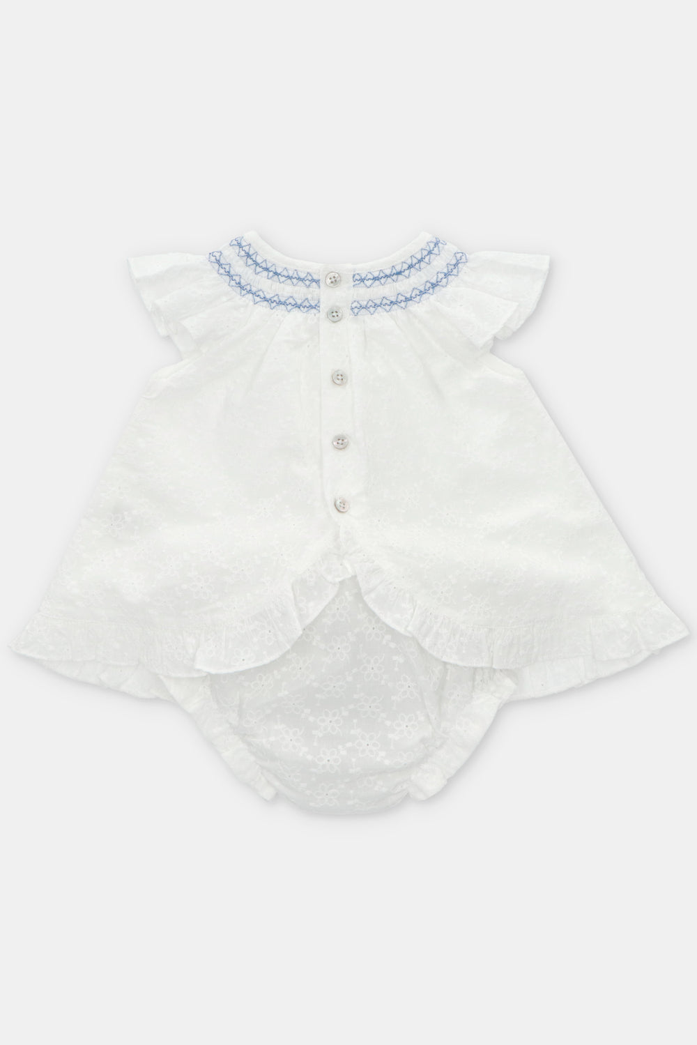 Martín Aranda "Fiorella" White Broderie Anglaise Smocked Dress & Bloomers | Millie and John