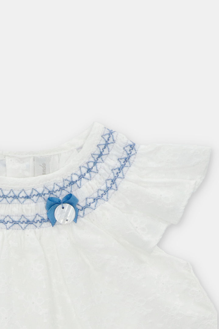 Martín Aranda "Fiorella" White Broderie Anglaise Smocked Dress & Bloomers | Millie and John