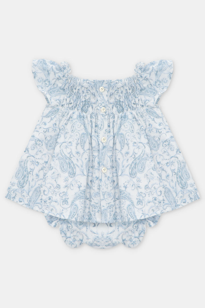 Martín Aranda "Theodora" Blue Paisley Bow Dress & Bloomers | Millie and John