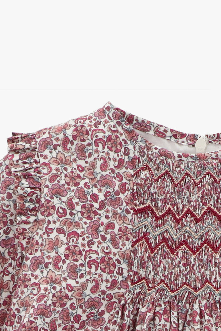 Martín Aranda "Mia" Burgundy Smocked Floral Dress | Millie and John