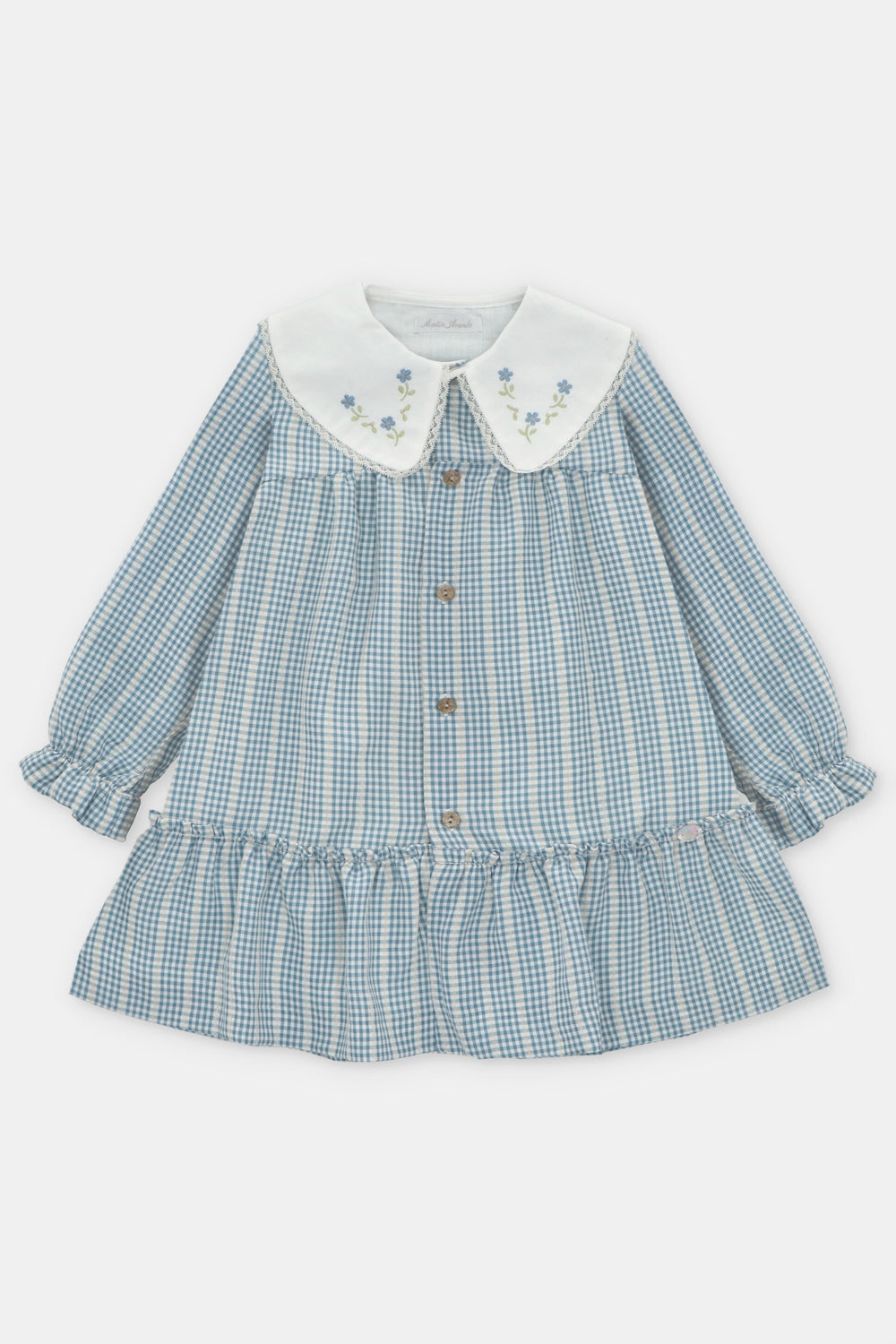 Martín Aranda "Ada" Blue Check Embroidered Dress | Millie and John