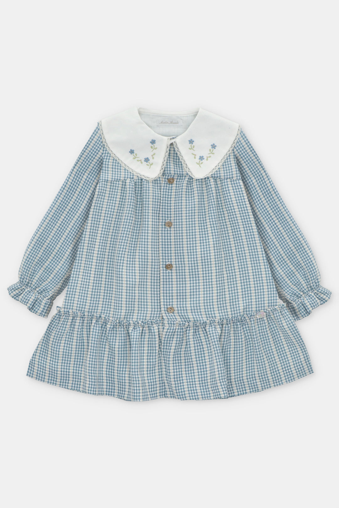 Martín Aranda "Ada" Blue Check Embroidered Dress | Millie and John