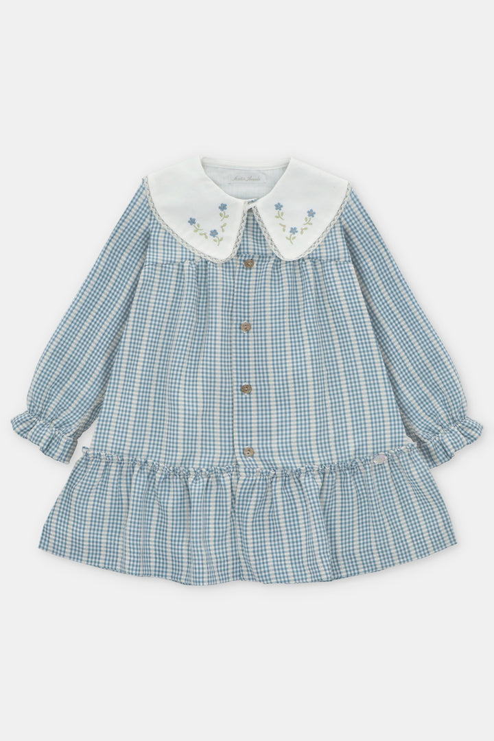 Martín Aranda "Ada" Blue Check Embroidered Dress | Millie and John