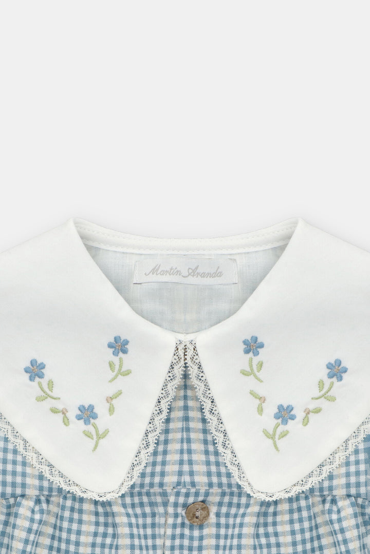 Martín Aranda "Ada" Blue Check Embroidered Dress | Millie and John